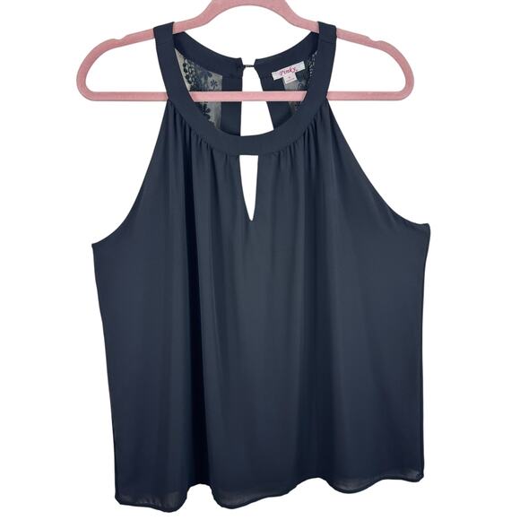 Pinky Black Chiffon Sleeveless Racerback Lace Lightweight Lined Y2K Blouse Sz XL - Picture 1 of 7